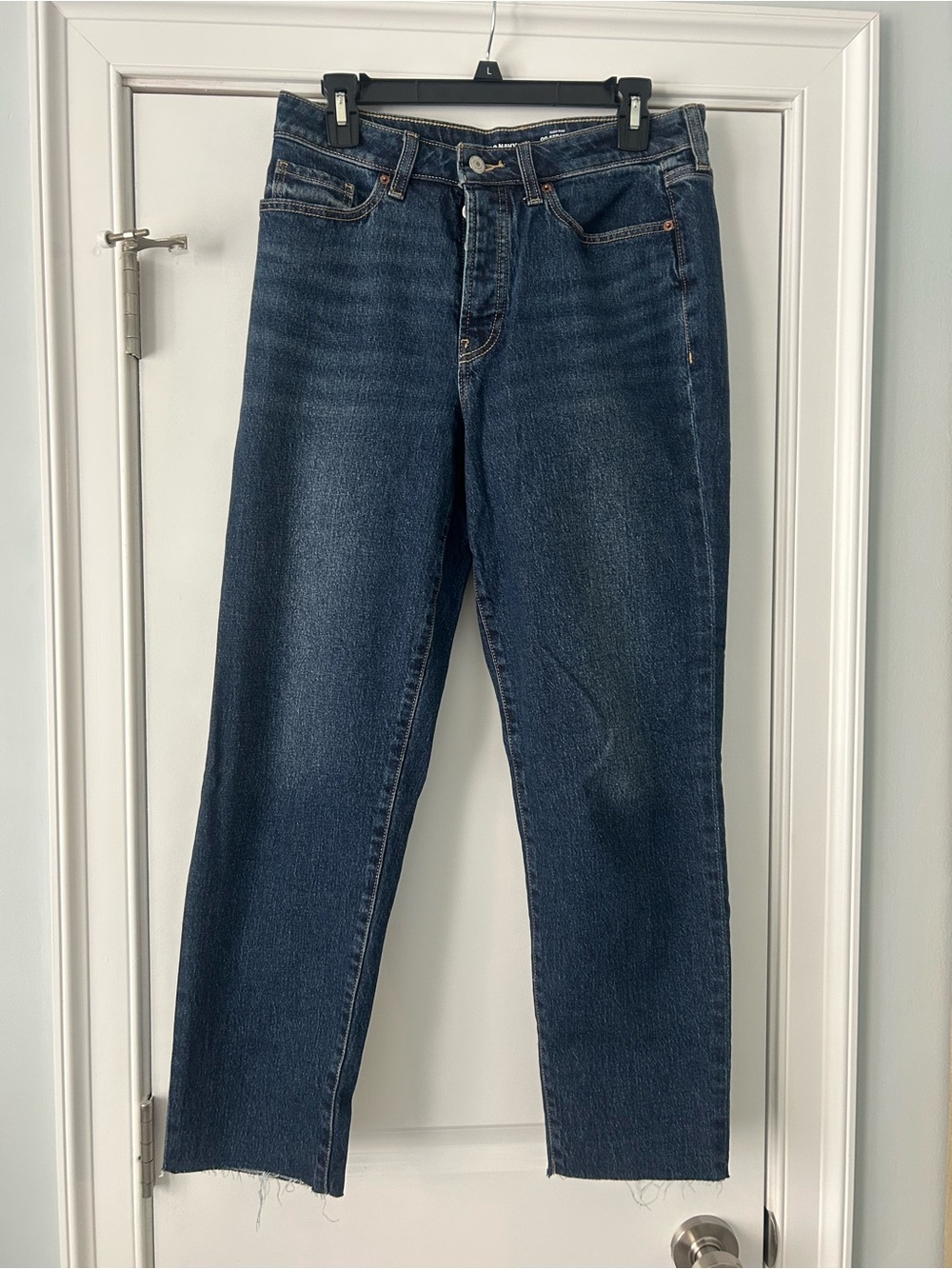 Old Navy Women’s dark Straight leg, high rise jeans with raw hem